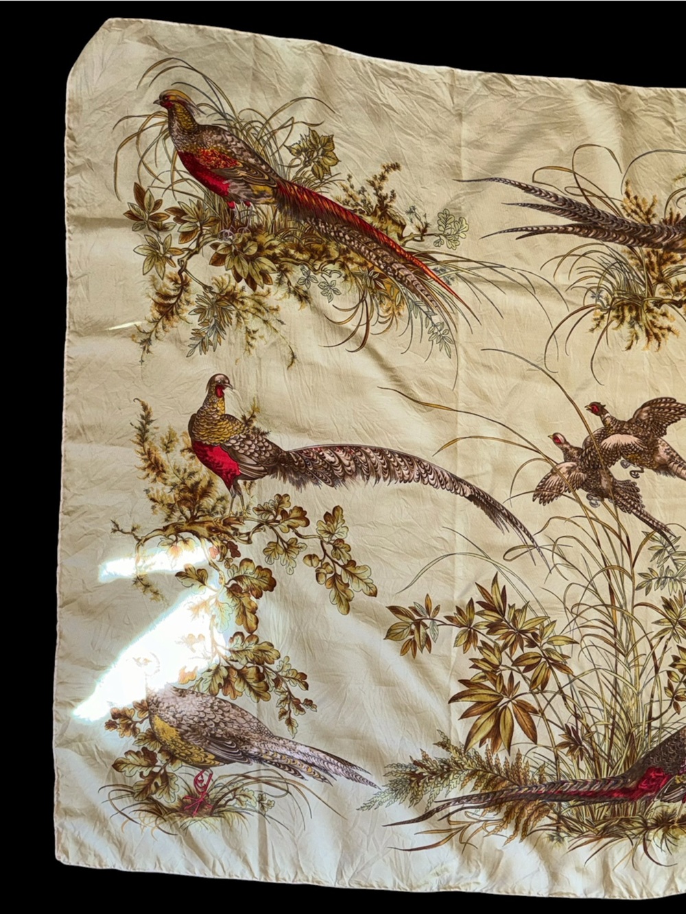 Vintage Foulards Baccara Lyon France 100% Silk Scarf Pheasant Bird 33x34